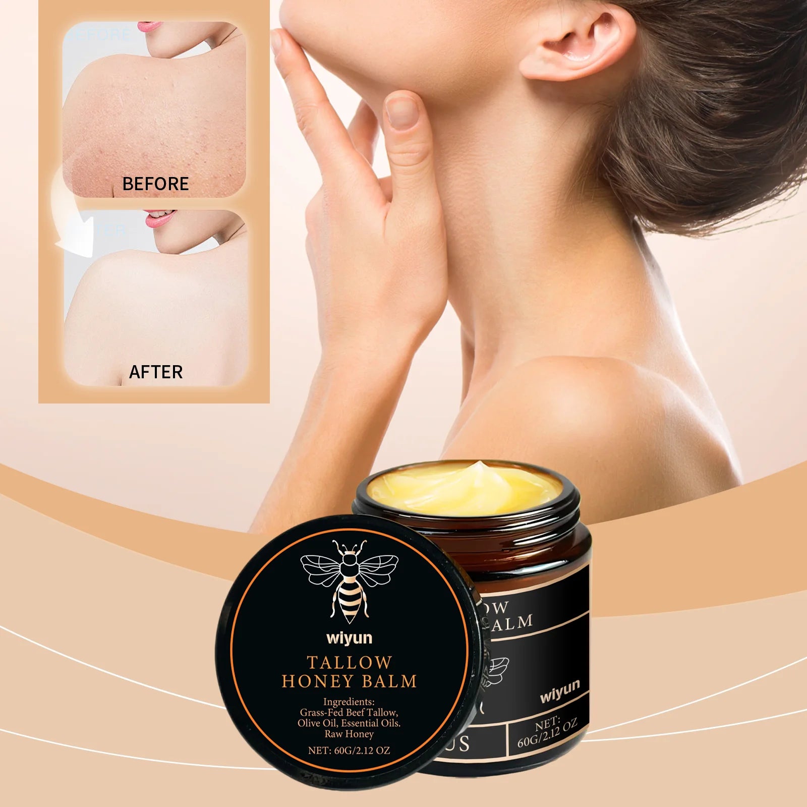 Hotfashionitems Tallow Honey Cream moisturizer for women, showcasing a jar of glow and hydrating skin moisturizer with honey and tallow.