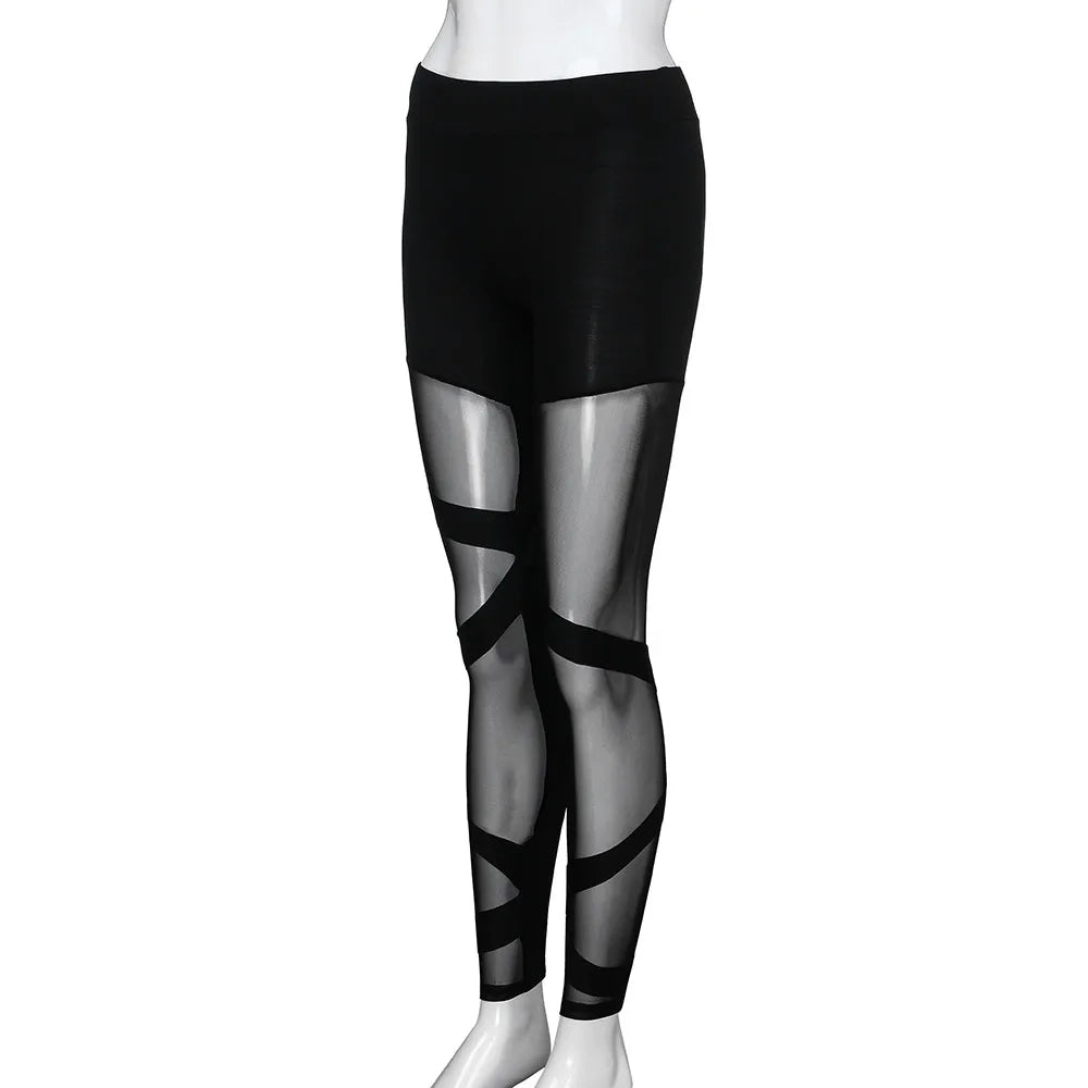 Summer Black High Waist Mesh Women Leggings Hip Push Up Sexy Gym Yoga Pants Female Translucent Sportswear Seamless Leggings