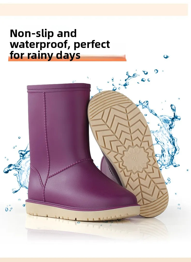 2025 New Women's Fashionable Low-Cut Soft-Soled Anti-Slip Rain Boots Waterproof Comfortable PVC Material for All Seasons