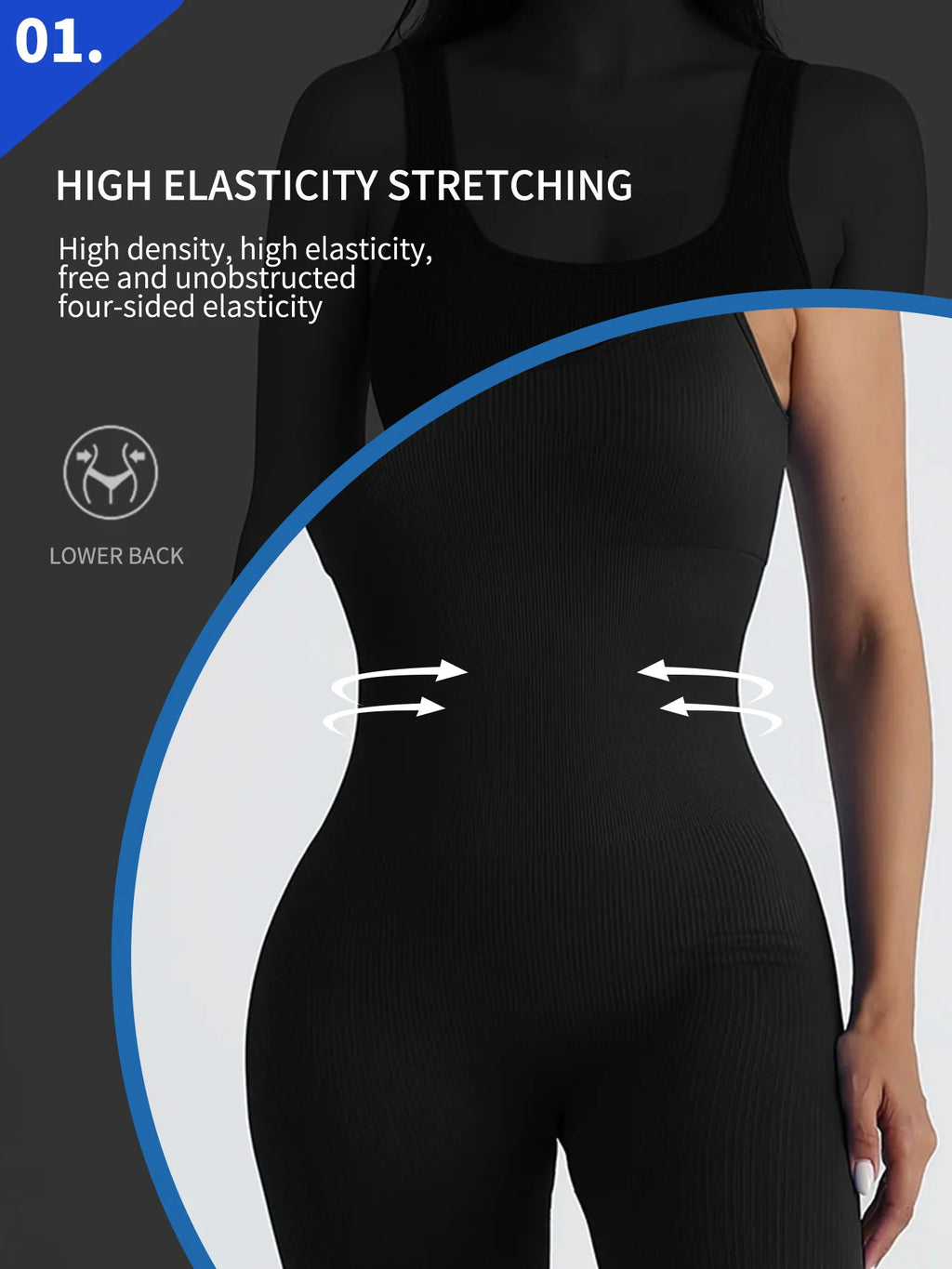 CZGUKE Women's seamless one-piece sportswear yoga ribbed slim-fitting one-piece square-neck base pants long pants fitness wear