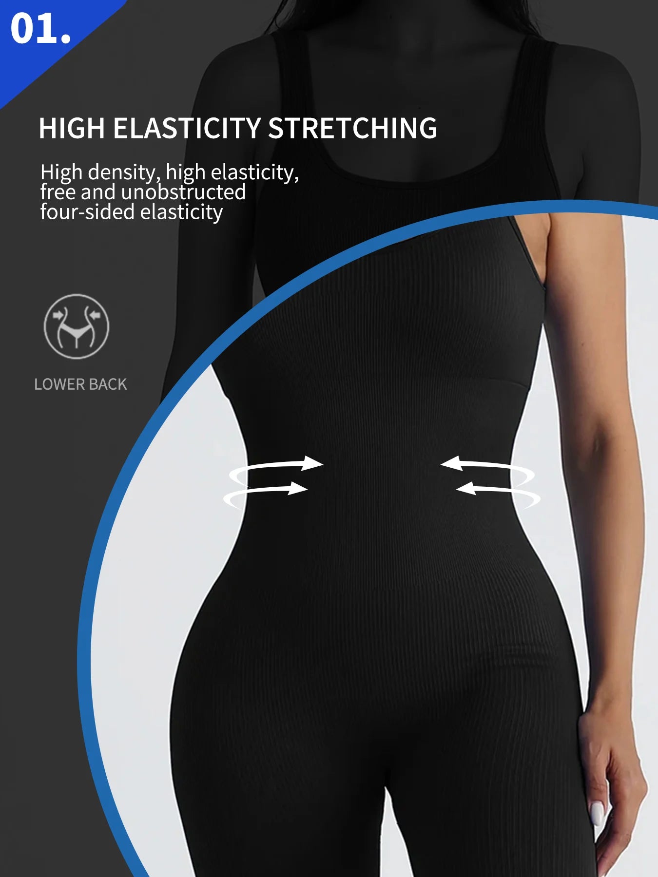 CZGUKE Women's seamless one-piece sportswear yoga ribbed slim-fitting one-piece square-neck base pants long pants fitness wear