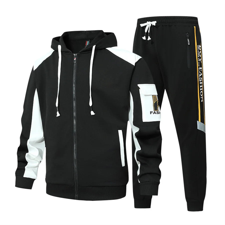 2026 New Men's Zipper Cardigan and Pants High-end 2 Piece Set Casual Sportswear Spring Autumn Printed Tracksuit Hooded Clothes