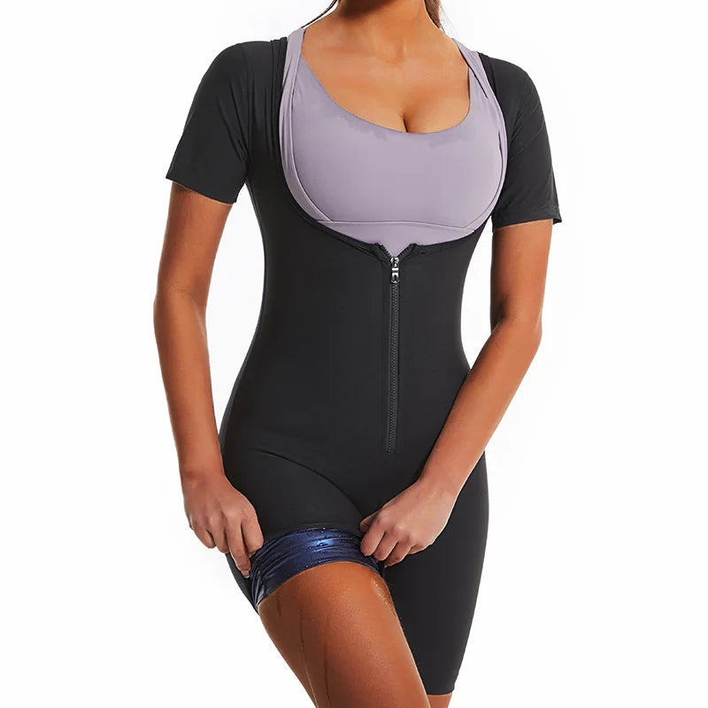Women Compression Bodysuits Shapewear Sauna Suits Sweat Body Shaper Gym Fat Burning Waist Trimmer Belly Weight Loss Sportswear
