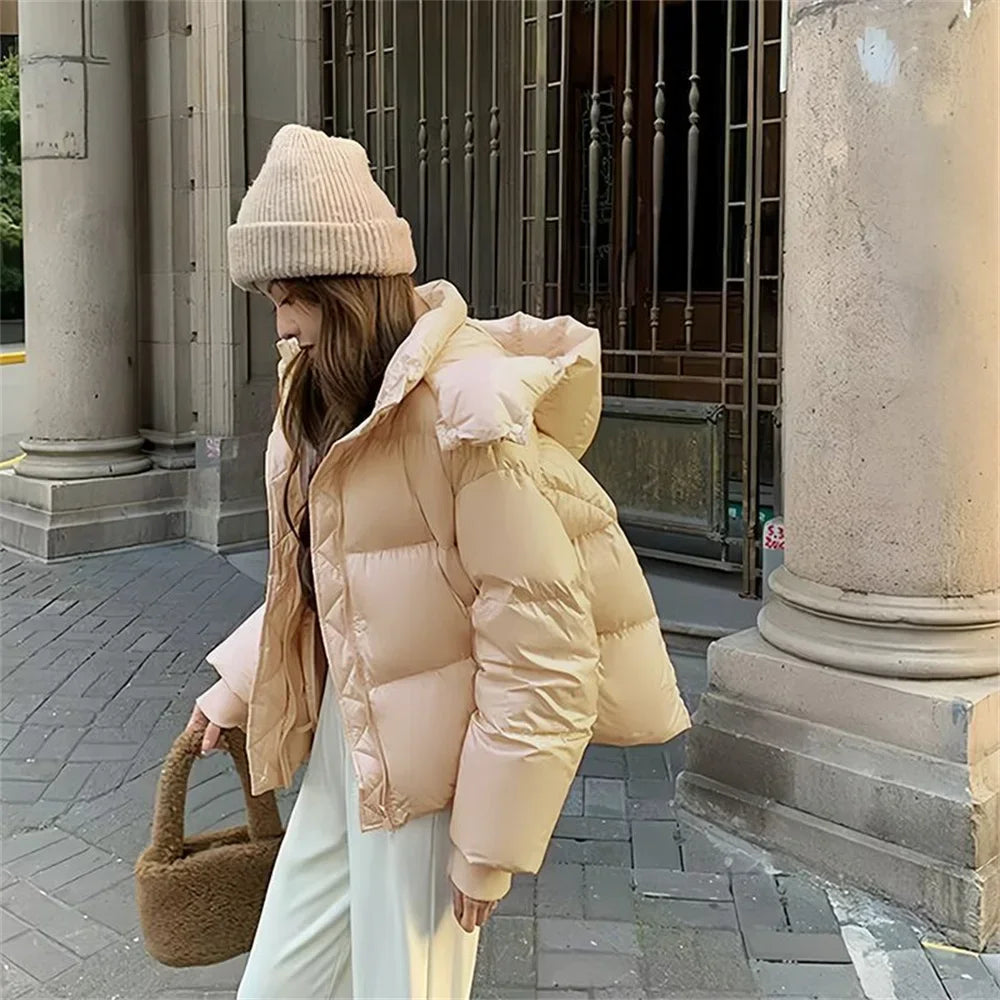 2024 Autumn Winter Fashion Hooded Thickened Down Cotton Jacket for Women High-end Women's Jacket Loose Warm Female's Coats Women