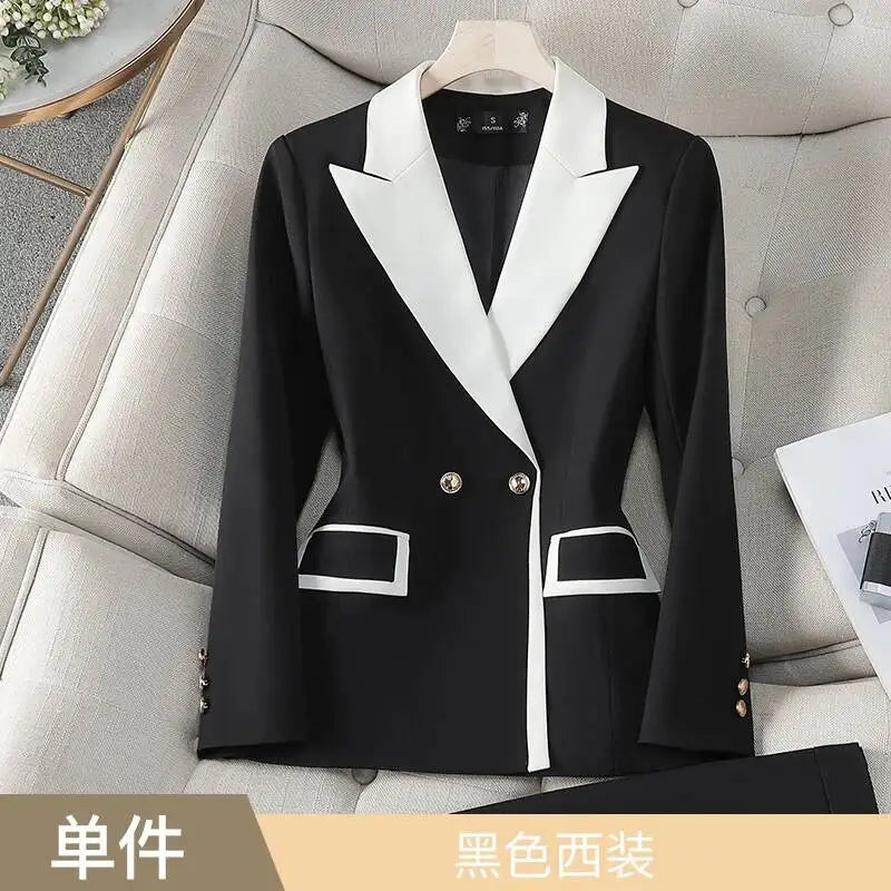 XFPV Office Lady Women Long Sleeves Blazer 2025 Autumn New Contrast Color Double Breasted Notched Loosĺe Blazers Coat Autumn New
