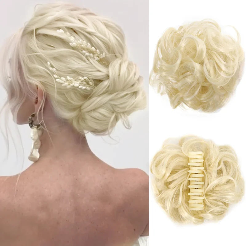 Claw Clip Messy Chignon Wavy Curly Hair Bun Clip in Claw Ponytail Synthetic Tousled Updo Scrunchie Hairpiece for Women