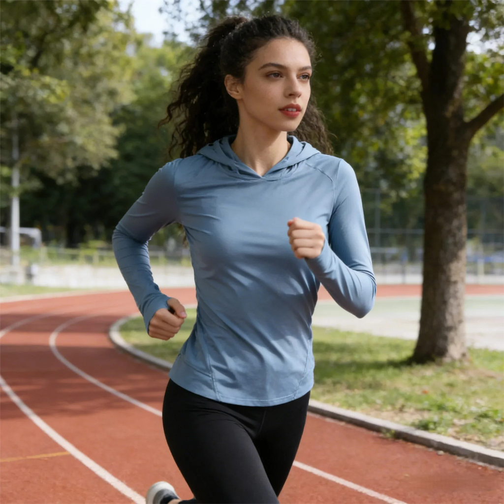 Women Slim Stretch Hoodie, Lightweight Breathable Long Sleeve Top for Yoga Pilates Gym Running Outdoor Daily Casual Sports Hoode