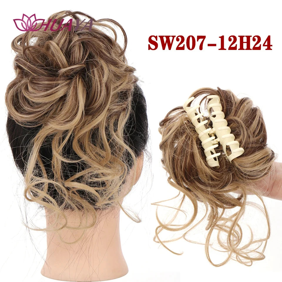 HUAYA Synthetic Messy Curly Claw Hair Bun Chignon Hair Extensions Scrunchy Fake False Hair With Tail for Women Hairpieces
