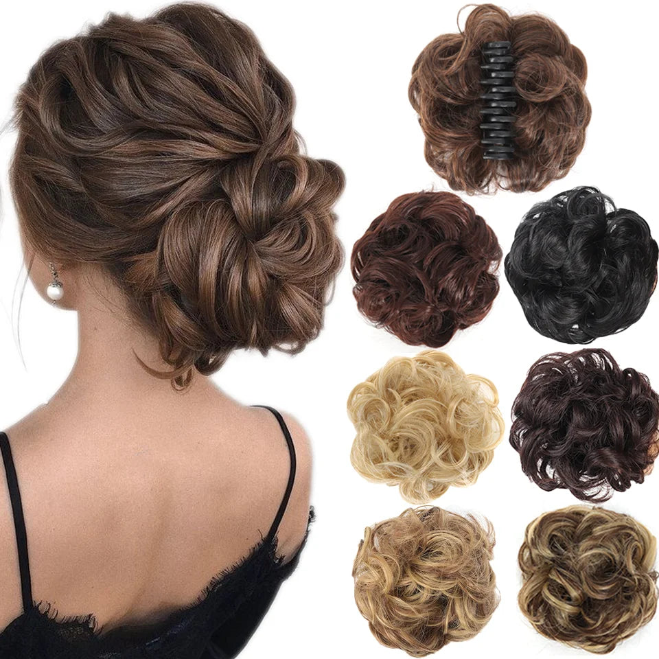 Claw Clip Messy Chignon Wavy Curly Hair Bun Clip in Claw Ponytail Synthetic Tousled Updo Scrunchie Hairpiece for Women