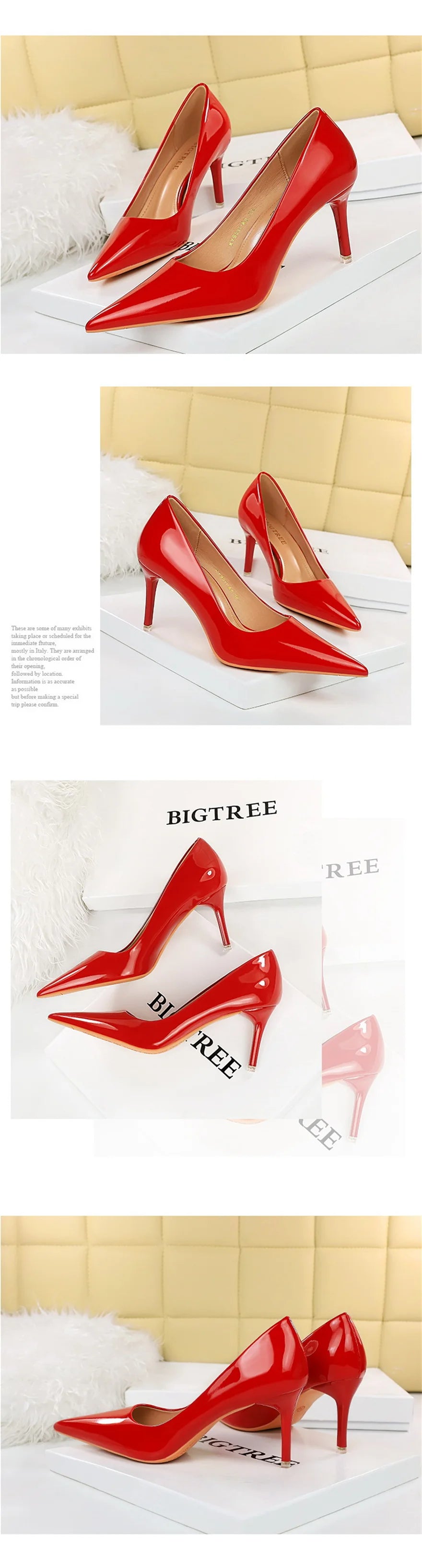 Autumn Patent Leather Concise Women's Shoes Pointed Toe Office High Heels Pumps Women Sexy Party Wedding Shoes Shallow Nude Red