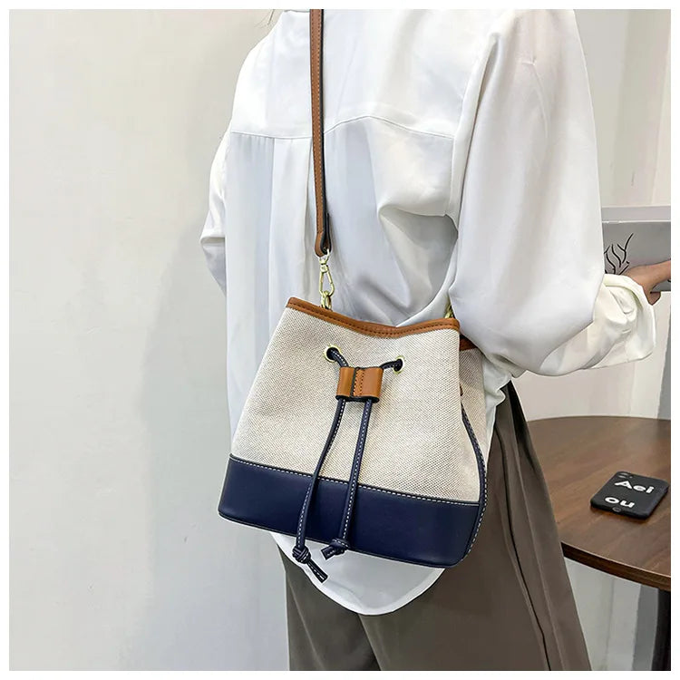 Canvas Bucket Bag Luxury Designer Handbags Women PU Shoulder Bag Fashion Crossbody Daily Commuting Tote Bag