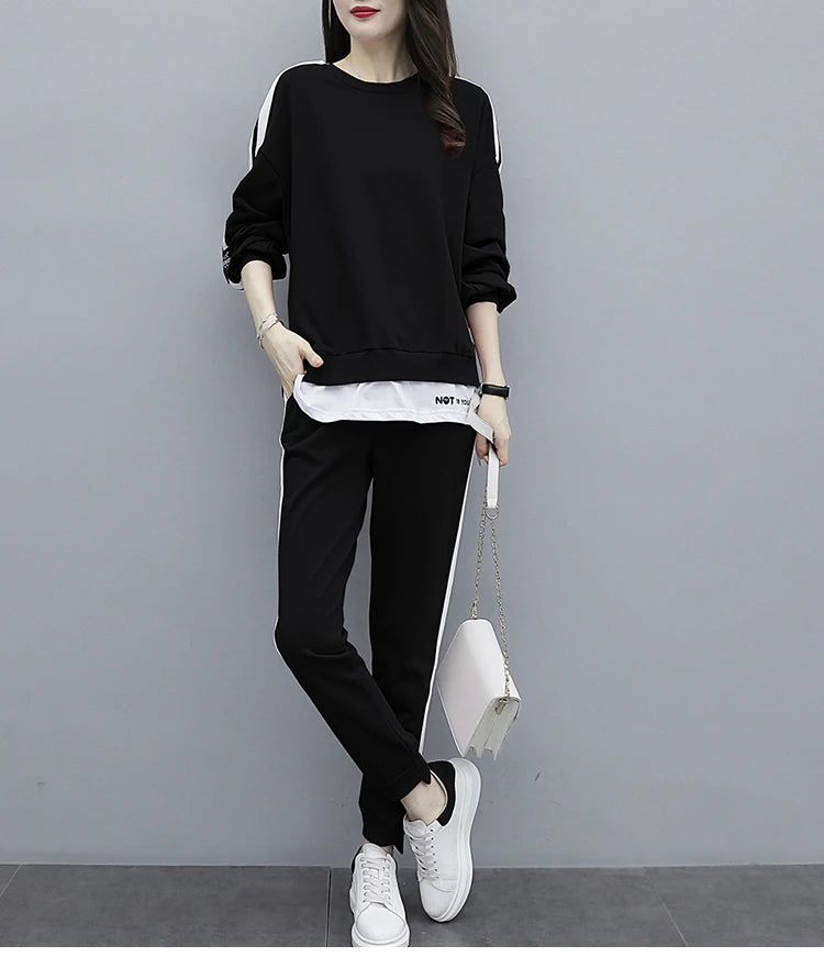 Casual Sportswear Set for Women Spring Autumn New Style Loose Fashionable Large Size Trendy Sweatshirt Best Friend Outfit