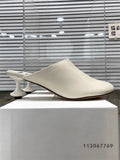 White Sheepskin Square Head Women's Slipper Baotou Textured Elegant Commuter Casual Simple Sense of Classic Wine Glass Heels New