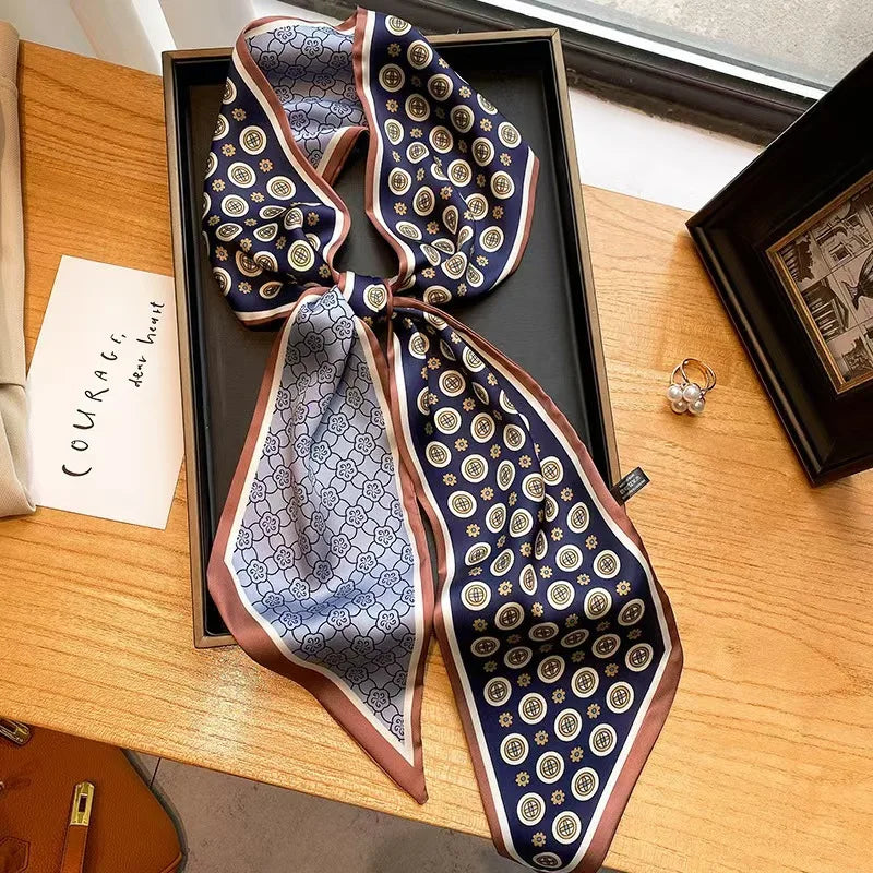 Luxury Long Neckerchief Skinny Hair Bands Women Silk Scarfs Fashion Headbands Bag Scarves Print Hairband Neck Scarf For Ladies