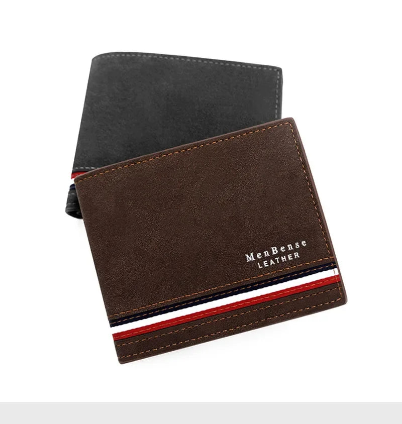 Luxury Men's Short Wallet - High Quality PU Leather Purse, Bifold Zipper Coin Pocket & Slim Card Holders with Money Clip