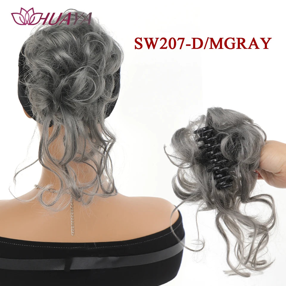 HUAYA Synthetic Messy Curly Claw Hair Bun Chignon Hair Extensions Scrunchy Fake False Hair With Tail for Women Hairpieces