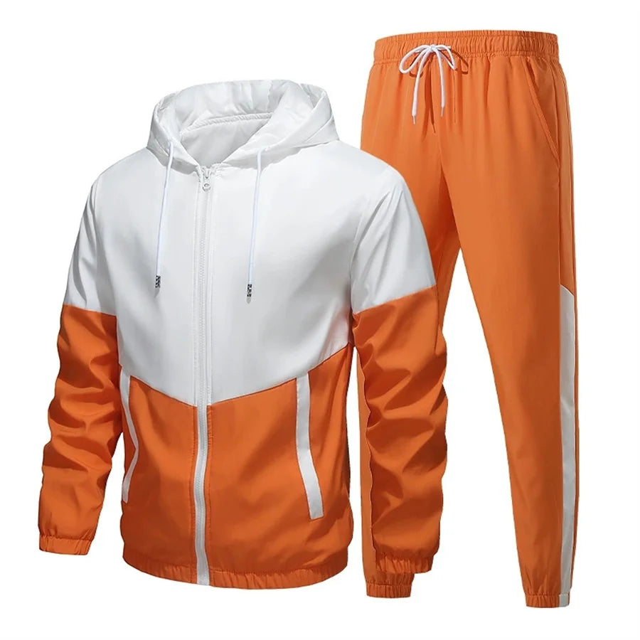 2026 Casual Joggers Patchwork Men Tracksuit Spring Autumn Hooded Zipper Jackets and Sweatpants 2 Pieces Suits Male Sportswear