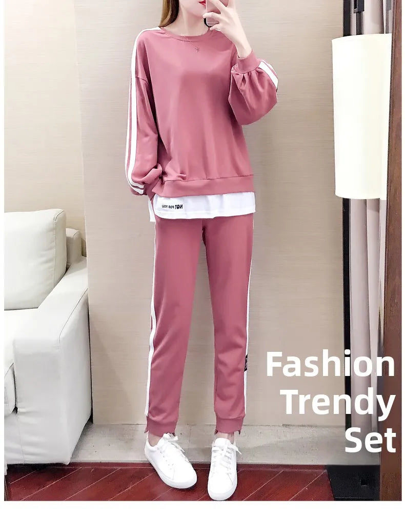 Casual Sportswear Set for Women Spring Autumn New Style Loose Fashionable Large Size Trendy Sweatshirt Best Friend Outfit