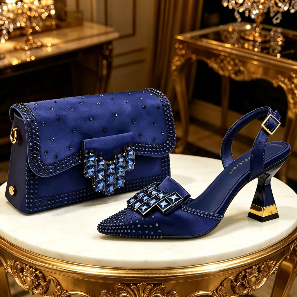 Venus Chan 2026 INS Italy Elegant Rhinestone Pointed Toe High Heels & Matching Bag Set - Perfect for Women's Parties & Weddings