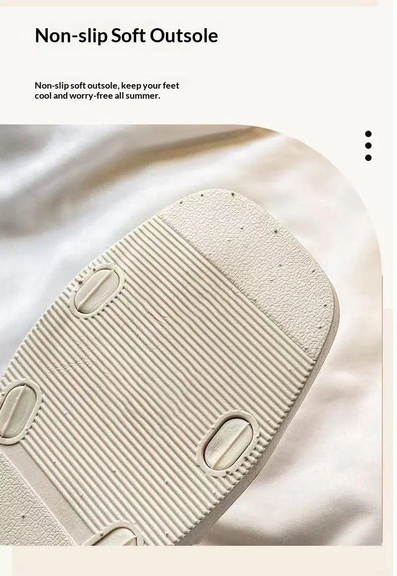 Fashion women's smooth slippers small Xinhong style French-style square toe high-end summer beach and outdoor slippers Advanced