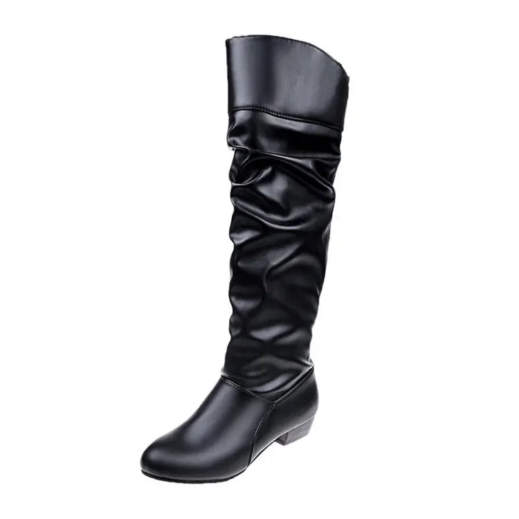 Autumn and Winter New Knee High Boots Women Designer Heel High Black Boots Women's Leather Boots Plus Size 35-43 Botas De Mujer