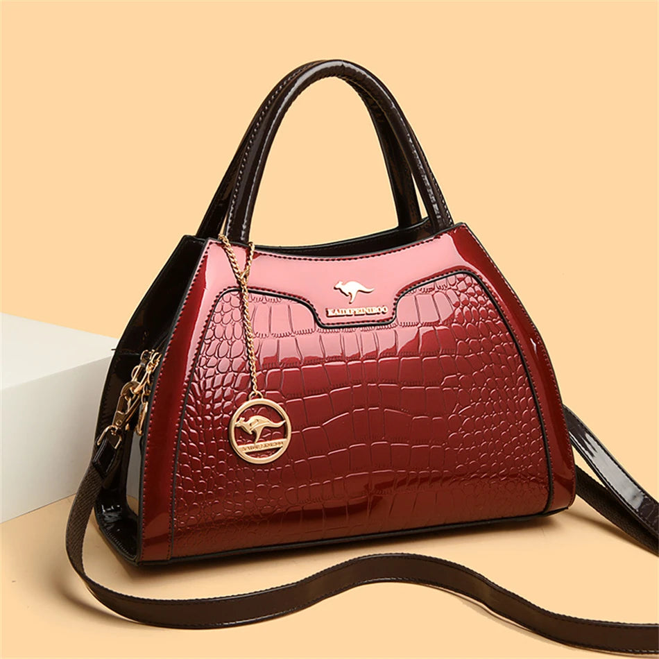 Luxury Patent Leather Handbags for Women Designer Crocodile Pattern Women's Shoulder Crossbody Bag Hobos Ladies Messenger Stone