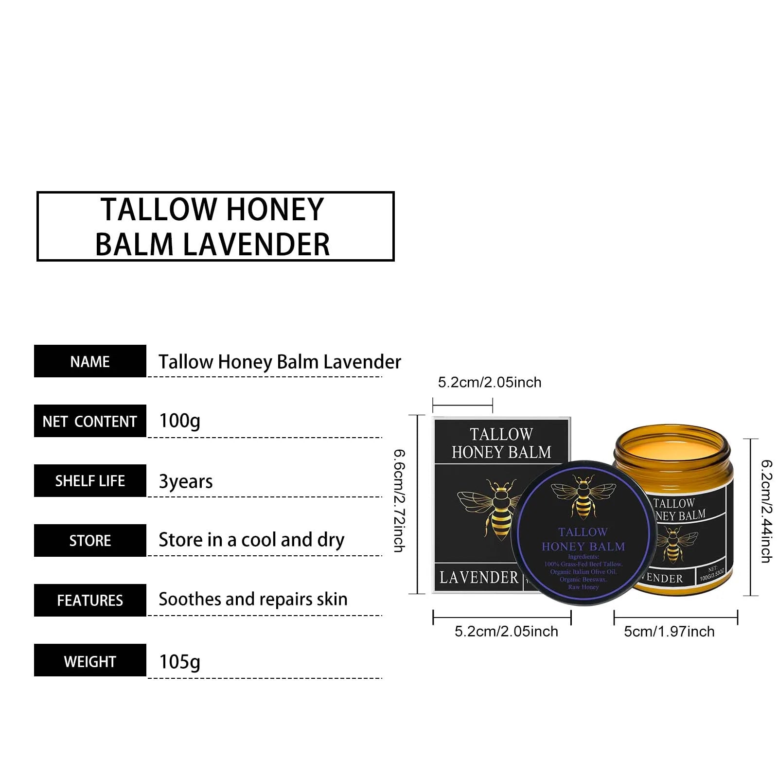 Hotfashionitems Tallow Honey Cream jar with honey and tallow ingredients, showcasing a hydrating and glow-enhancing skin moisturizer for women.