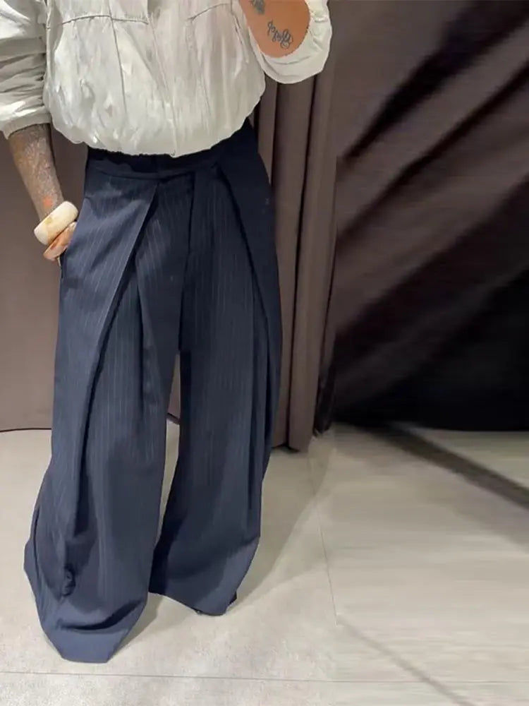 Pants Leg Stripe Women Trousers Adjustable Waist Wrap Loose Summer Floor Length Boho Palazzo Trousers Women Outfit For Women