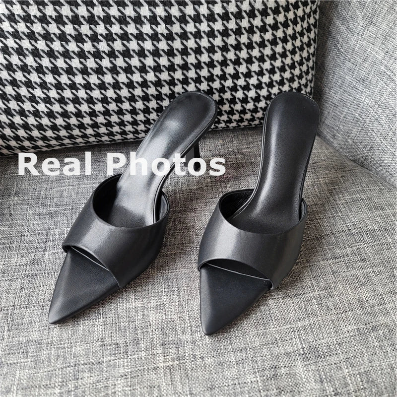 FEDONAS Ins Big Size Women Genuine Leather High Heels Sandals Sexy Pointed Toe Party Wedding Summer Shoes Prom Pumps