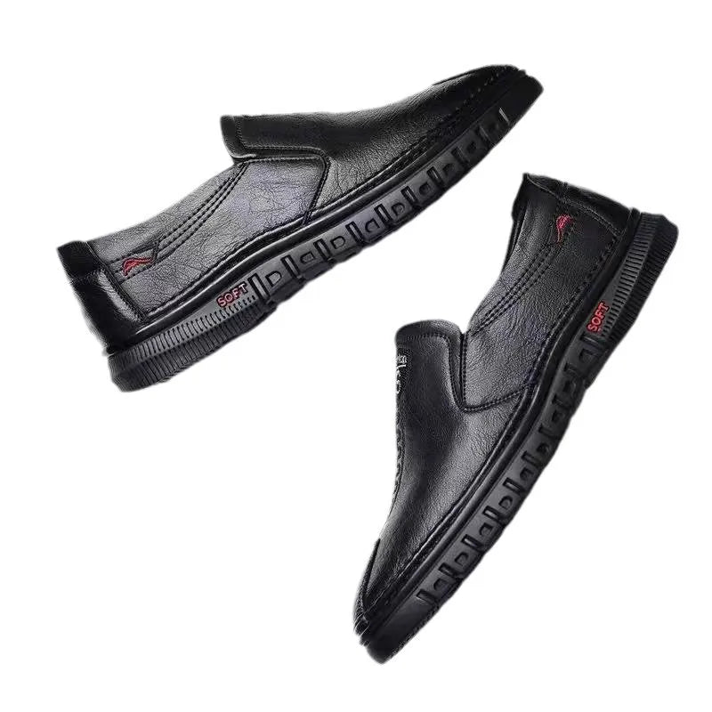 Men's Casual Breathable Leather Surface Shoes Soft Bottom Fashion Business Shoes for Middle-Aged And Elderly Fathers