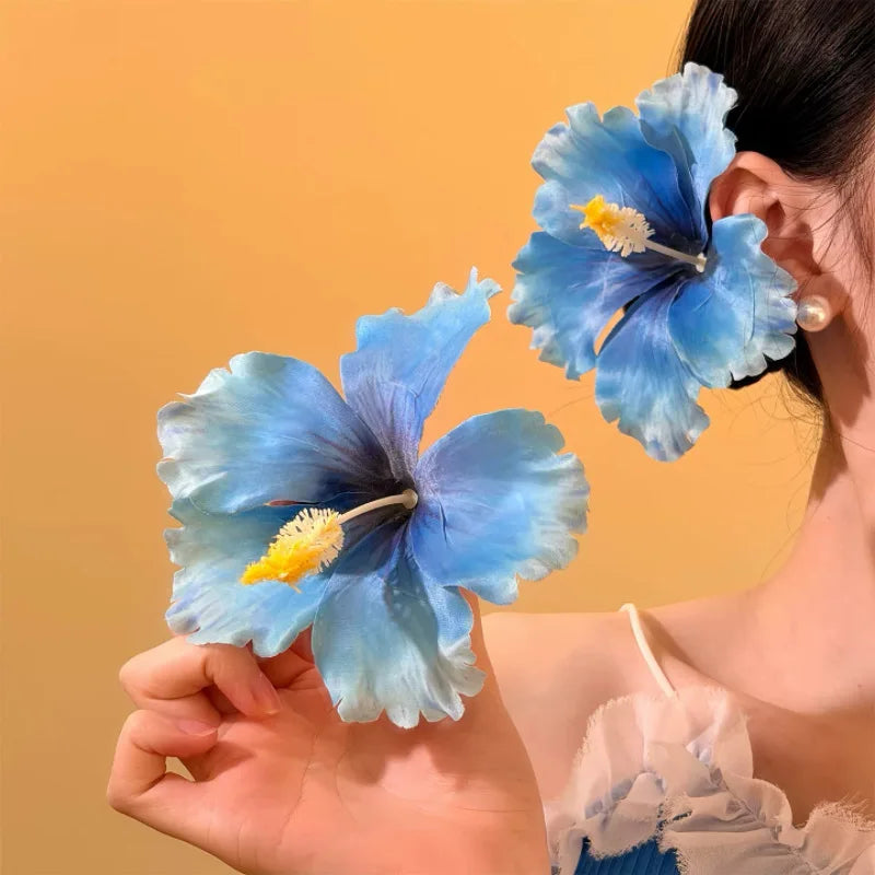 YJL 2pcs Hibiscus Flower Hair Side Clips Handmade Artificial Bohemian Floral Hairpin for Girls Beach Party Hair Accessories