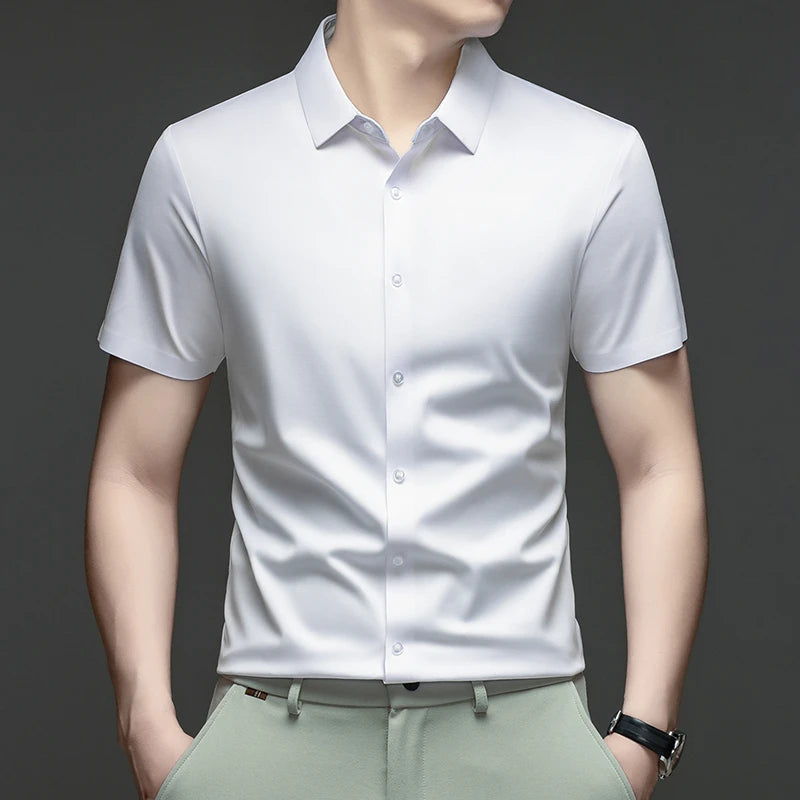Mens Summer Business Short Sleeved Shirt Seamless Construction High Stretch Easy Care for AllDay Comfort