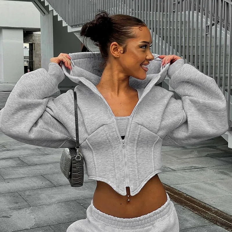 Crop Zip Up Jackets Hoodie Tops Y2K Streetswear 2024 Women Winter Clothes Sexy Fashion Sweatshirts Cropped Coat Jackets Tops