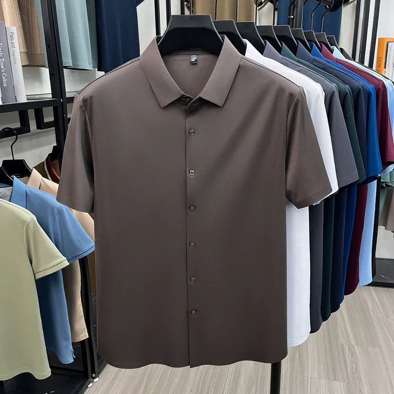 Mens Summer Business Short Sleeved Shirt Seamless Construction High Stretch Easy Care for AllDay Comfort