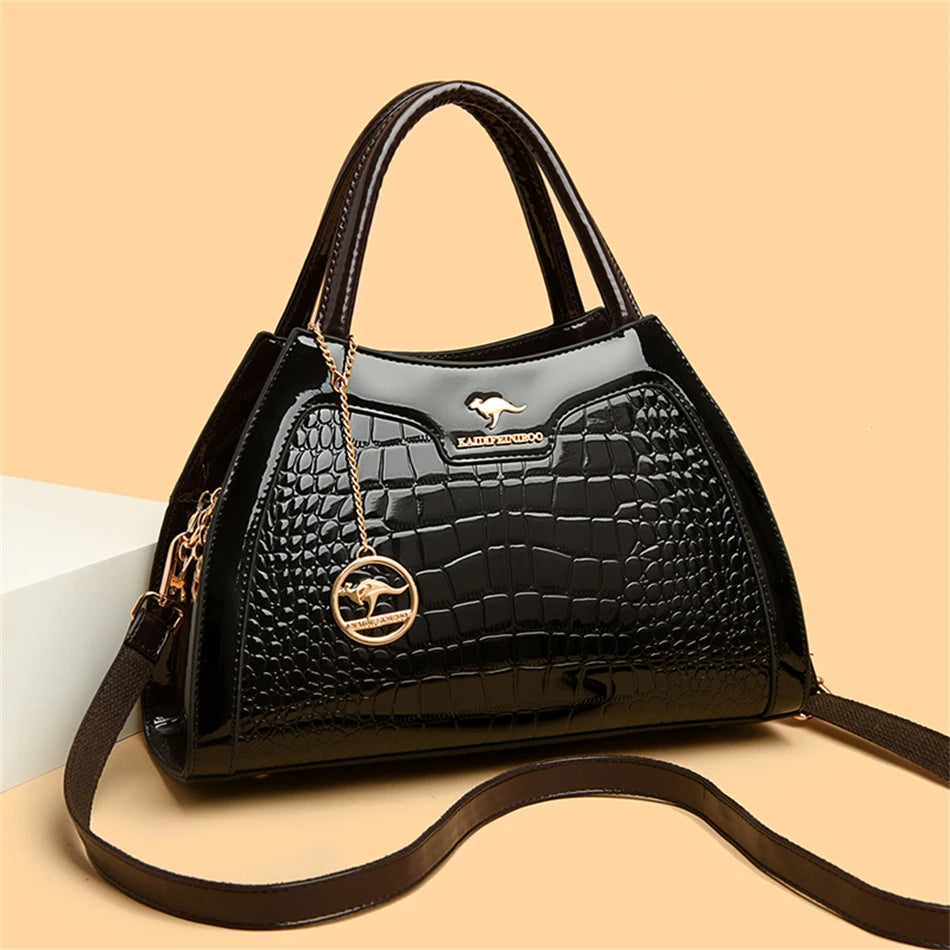Luxury Patent Leather Handbags for Women Designer Crocodile Pattern Women's Shoulder Crossbody Bag Hobos Ladies Messenger Stone