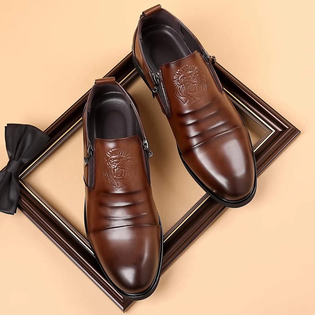 Luxury Men Oxford Shoes Retro Lion Head Zip Men Dress Shoes Office Business Loafer High Quality Men Party Wedding Shoes 2024 New