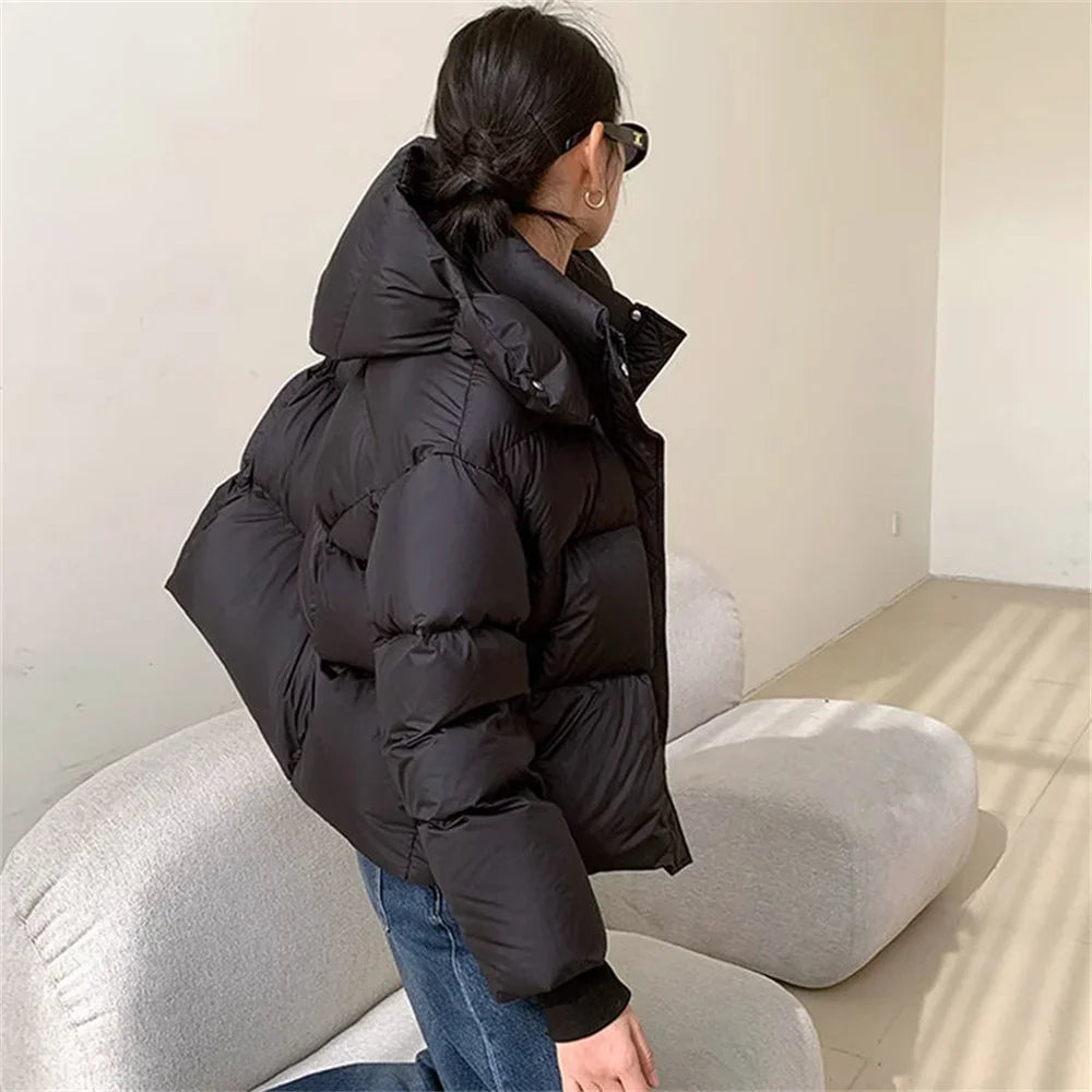 2024 Autumn Winter Fashion Hooded Thickened Down Cotton Jacket for Women High-end Women's Jacket Loose Warm Female's Coats Women