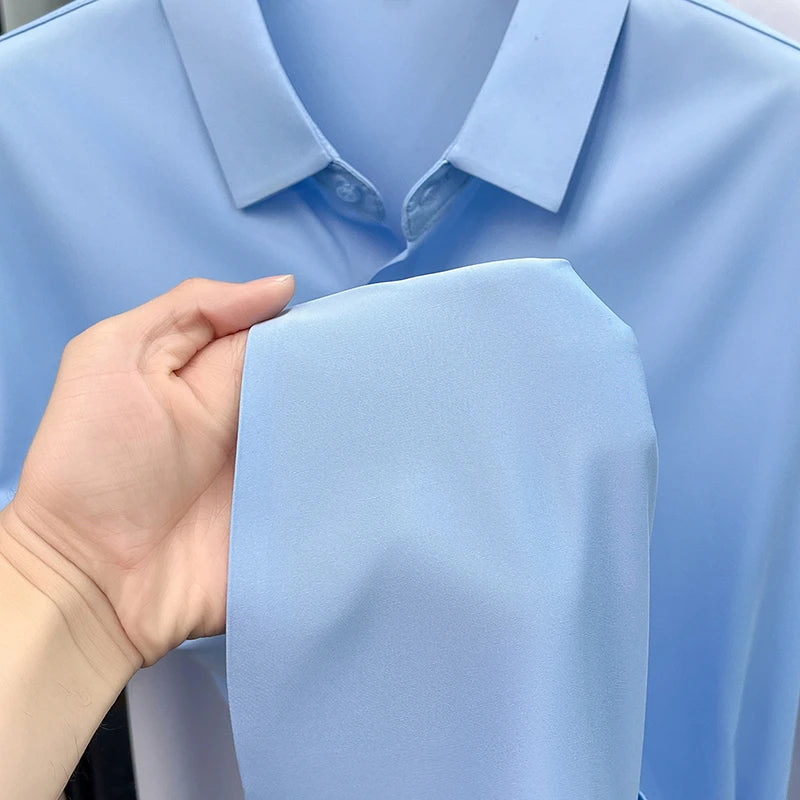 Mens Summer Business Short Sleeved Shirt Seamless Construction High Stretch Easy Care for AllDay Comfort