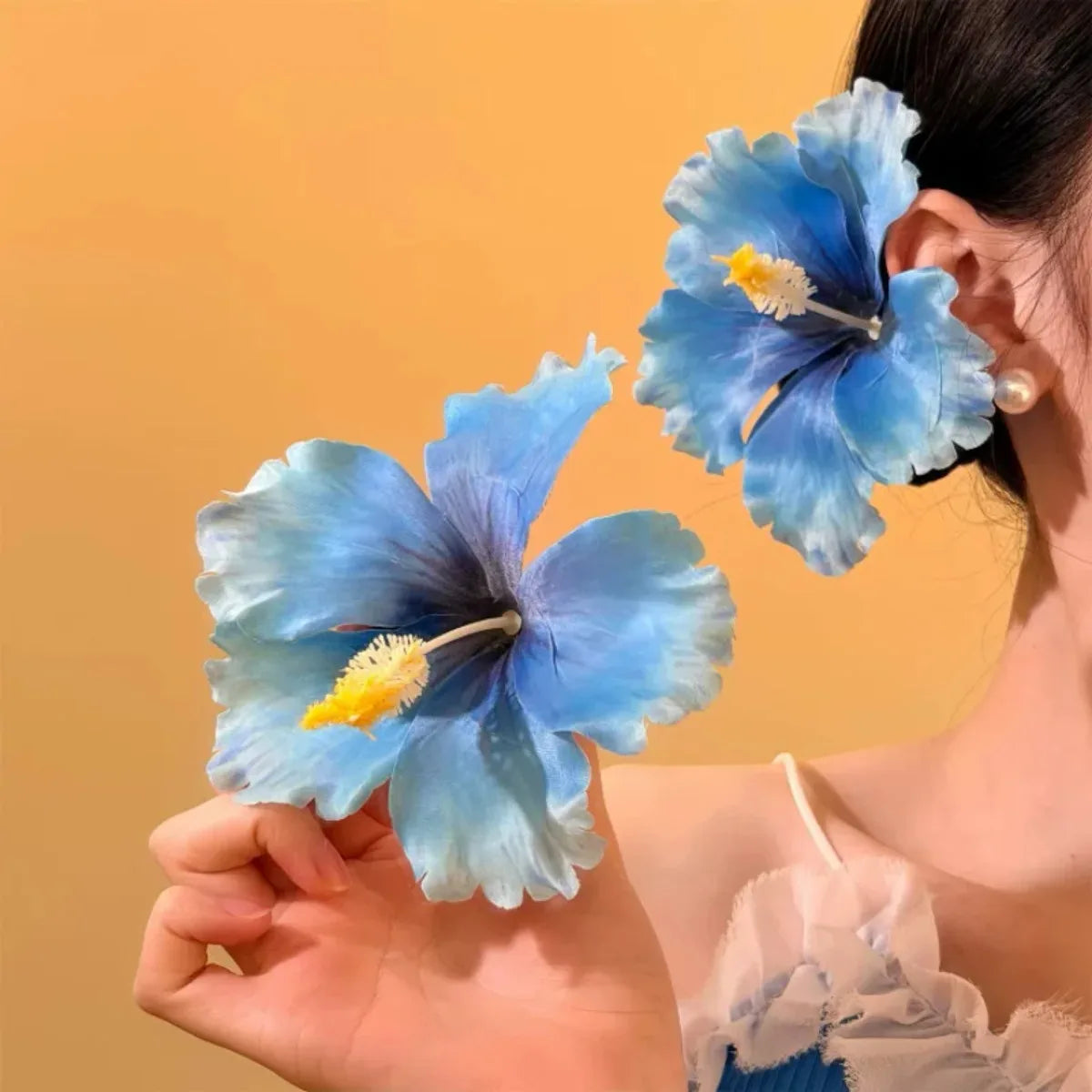 YJL 2pcs Hibiscus Flower Hair Side Clips Handmade Artificial Bohemian Floral Hairpin for Girls Beach Party Hair Accessories