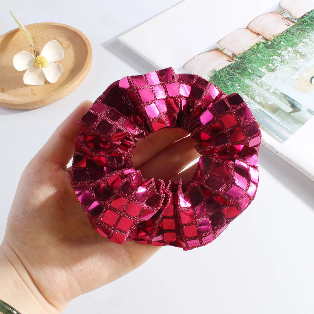 Square sequined large intestine hair band high elastic ponytail women's high-end fabric headrope hair accessories