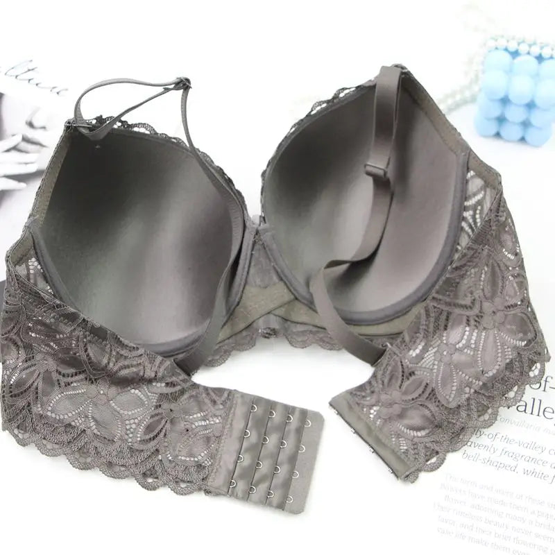 New Sexy Floral Lace Kint Underwire Push Up Bras Padded Bow Thin Mold CDE Cup Underwear For Women Plus Size Breathable Lingerie