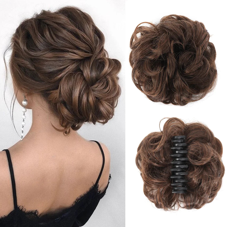 Claw Clip Messy Chignon Wavy Curly Hair Bun Clip in Claw Ponytail Synthetic Tousled Updo Scrunchie Hairpiece for Women