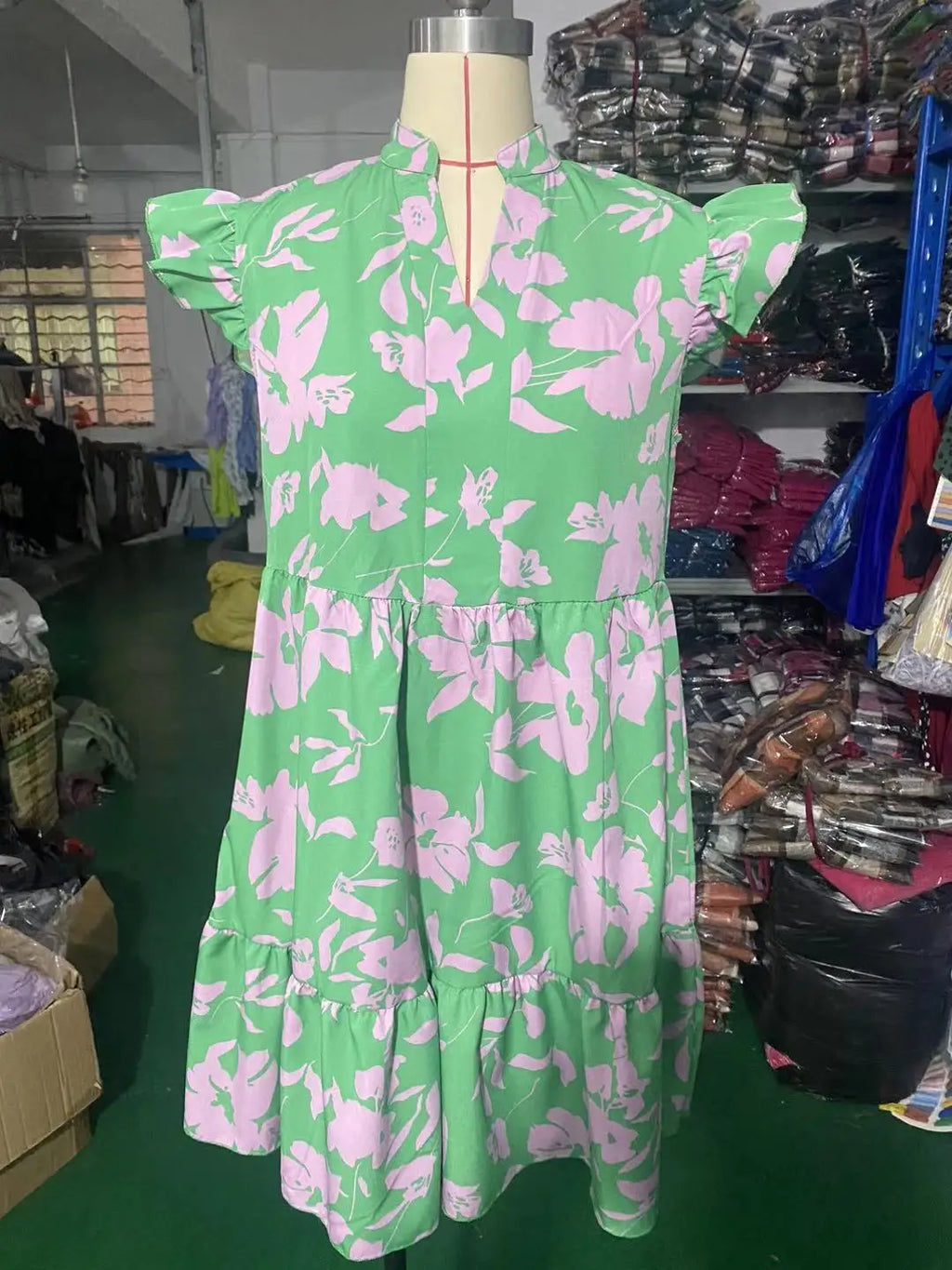 Sweet Flower Print Women's Dress 2025 Summer New Lotus Leaf Sleeves V-Neck Loose Casual Fashion Beach Party Dress Boho Sundress