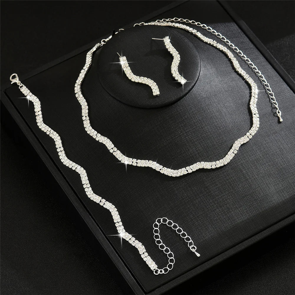 Luxury Female Women Black Earrings Necklace Wedding Jewelry Set