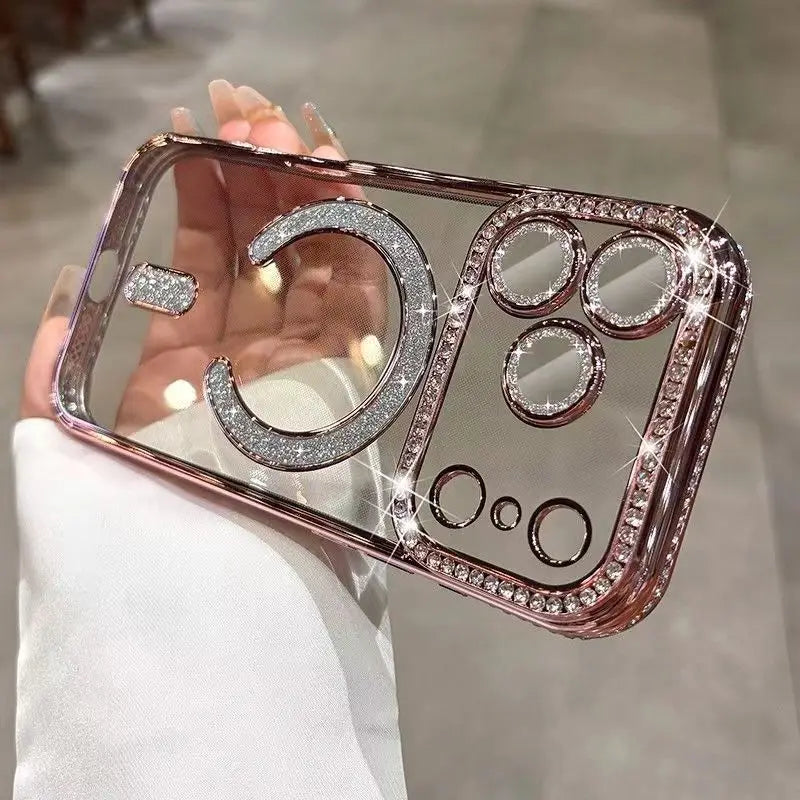Luxury Bling Diamond Lens Glitter For Magsafe Case For iPhone 17 Pro Max Air 16 15 14 13 12 11 Plus Magnetic Shockproof Cover
