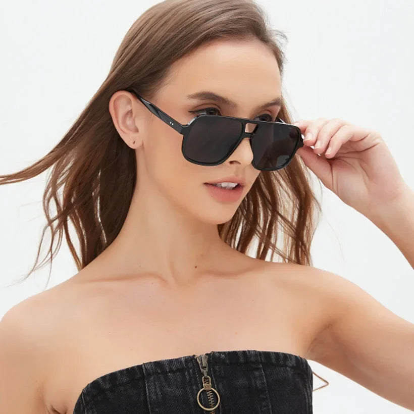 Vintage Double Bridge Square Pilot Sunglasses Women For Men Sun Glasses Punk Oversized Big Frame Luxury Brand Designer Shades