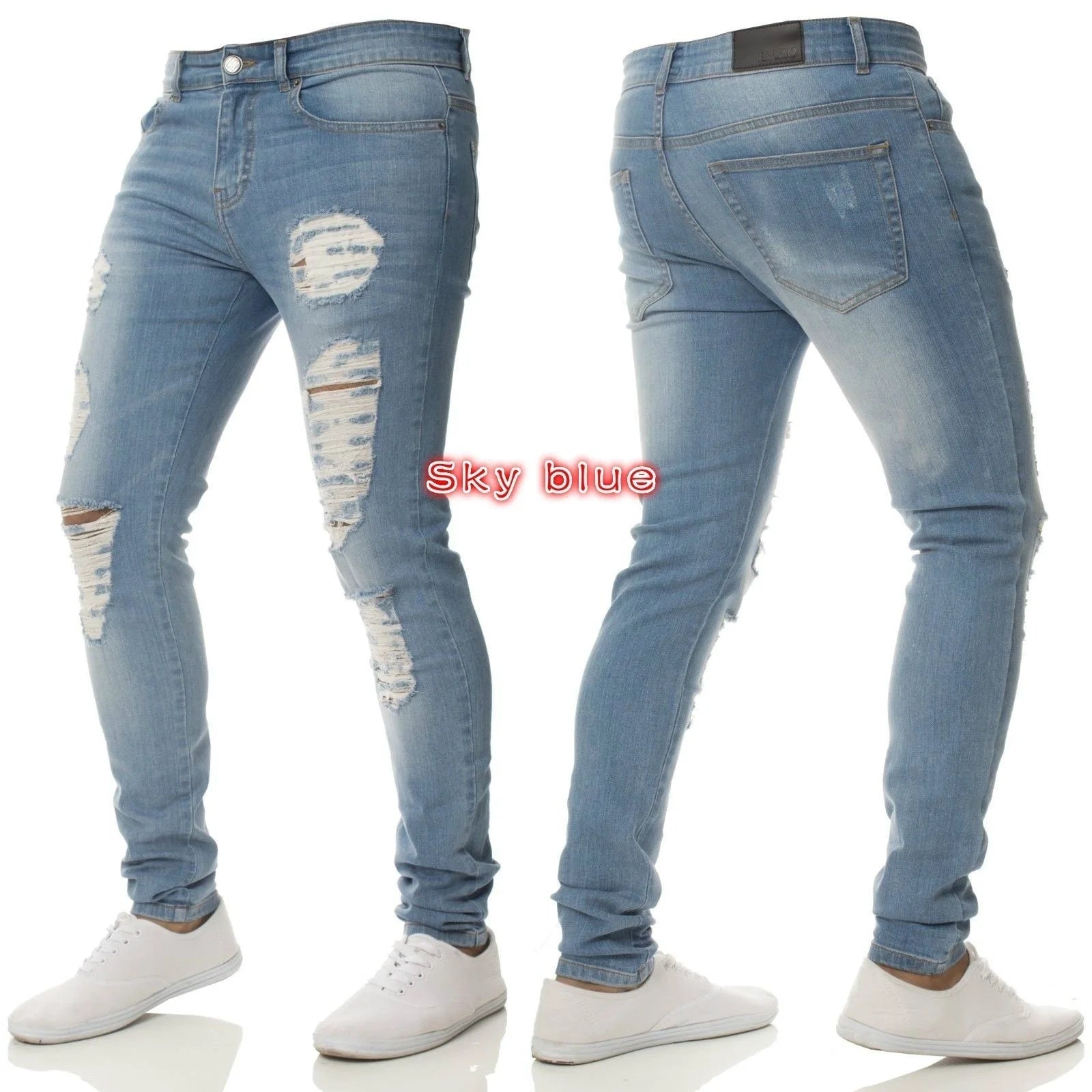 New Stretch Men's Jeans Washed Motorcycle Trousers Vintage Man Cowboy Pants Punk Loose Straight Retro Baggy Designer Casual Goth