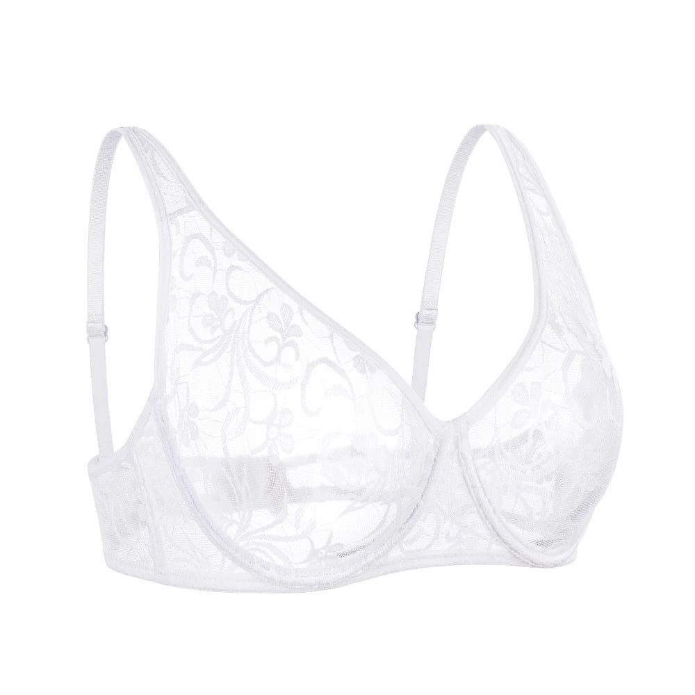 Bras For Womens Plus Size Lace Bra Underwire Female Underwear Embroidery Mesh See Through Sexy Lingerie Brassiere BH Tops