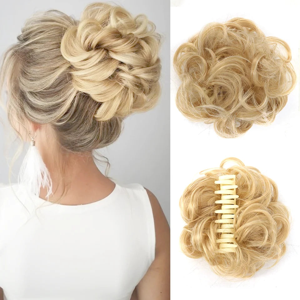 Claw Clip Messy Chignon Wavy Curly Hair Bun Clip in Claw Ponytail Synthetic Tousled Updo Scrunchie Hairpiece for Women