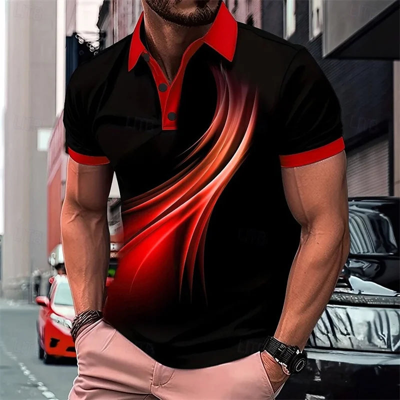 Summer Fashion Short Sleeve Men's Polo Shirt Striped 3D Printed Lapel Men's Top High Quality Men's Shirt Casual Wear